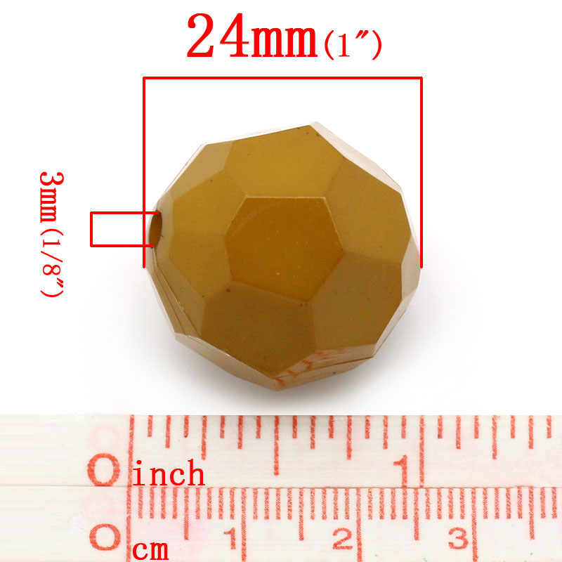 ลูกปัดอะครีลิคหน้าตัดสีเหลืองควันขนาด 24mm รูขนาด 3mm แพ็ค 10 เม็ด