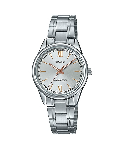 CASIO Standard รุ่น LTP-V005D-7B2UDF สีเงิน หน้าปัดขาว สายสแตนเลส สินค้าใหม่ ของแท้ รับประกันศูนย์ CMG