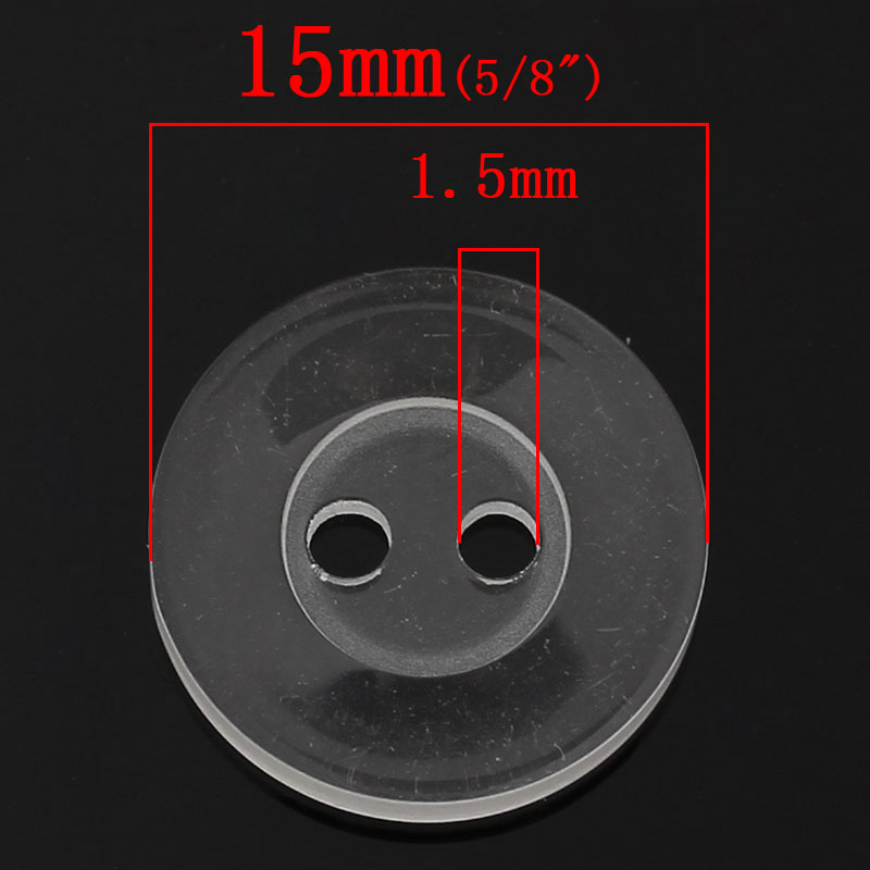 กระดุมเรซิ่นสีใส 2 รู ขนาด 15mm. 10 เม็ด