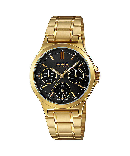 CASIO Standard รุ่น LTP-V300G-1AUDF สีทอง หน้าปัดดำ สายสแตนเลส สินค้าของเเท้ รับประกันศูนย์ CMG