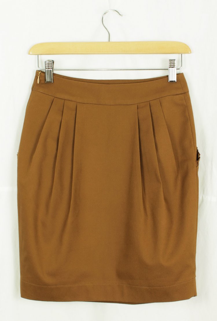 SK-150 กระโปรงแฟชั่น&ทำงาน ทรงสอบจับจีบทวิช ผ้าญี่ปุ่นสีน้ำตาลทรายแดง