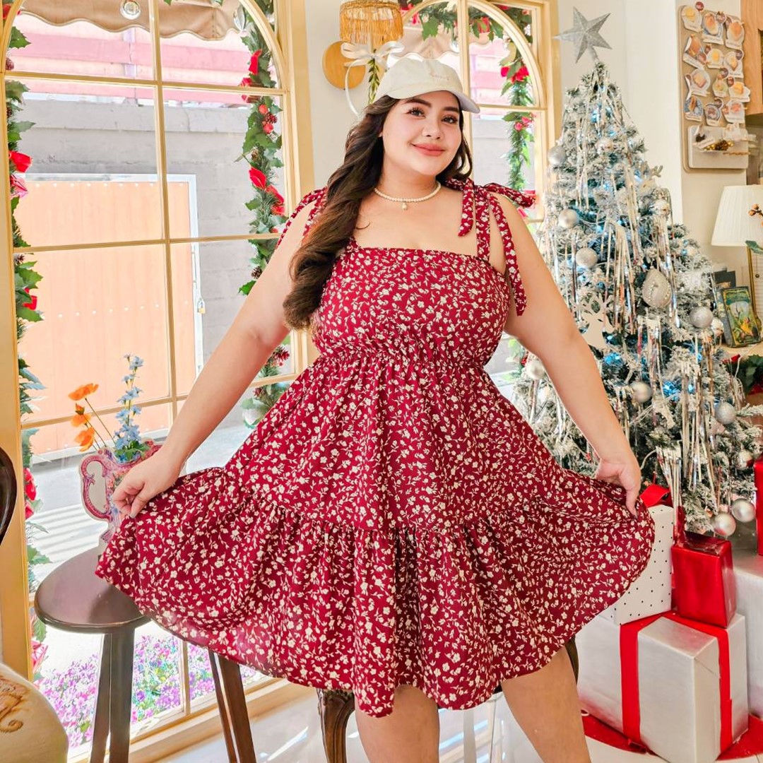 A174 เดรส สาวอวบ อก 40-52 นิ้ว หน้าผ้า54นิ้ว แดง ดำ อก40-50นิ้ว