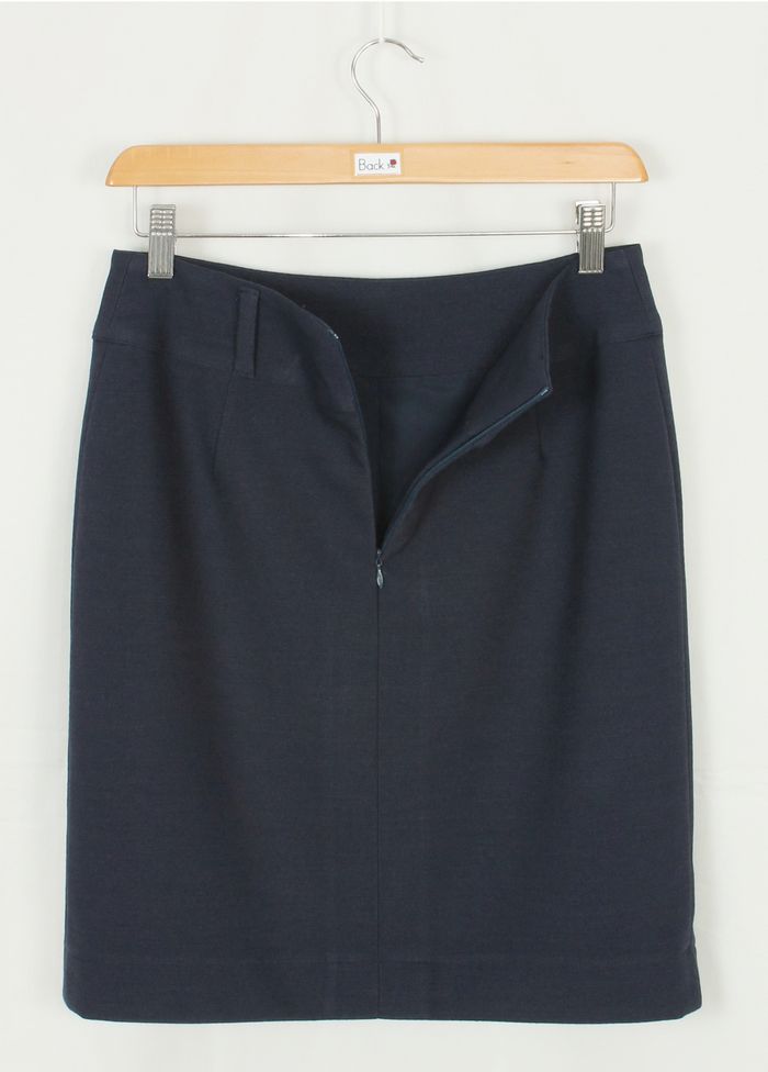SK-207 กระโปรงแฟชั่น&ทำงาน ทรงสอบแบบผ่าหน้า ผ้าคอตตอนญี่ปุ่นผสมสเปนเดก สีน้ำเงิน