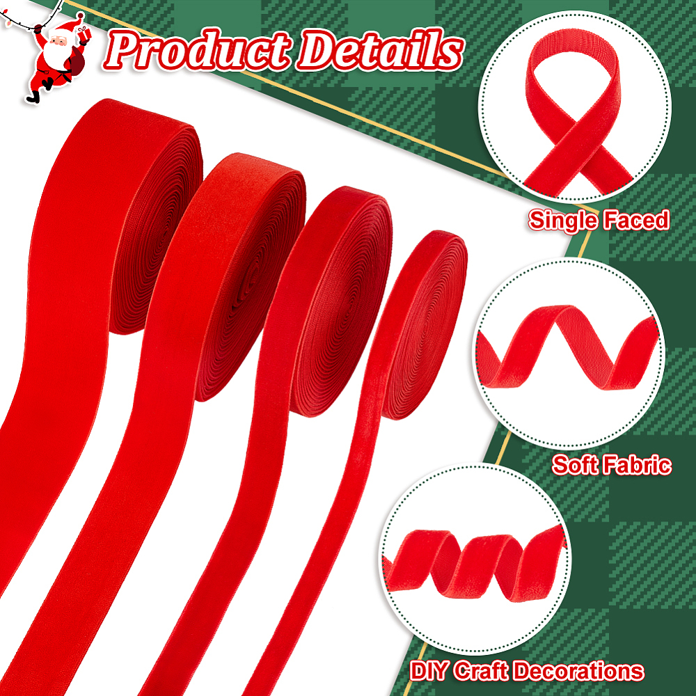 ริบบิ้นผ้ากำมะหยี่ สำหรับตกแต่ง ทำโบว์ห่อของขวัญ โบว์ผูกผม สีแดง ยาว 5 หลา มีให้เลือก 4 ขนาด