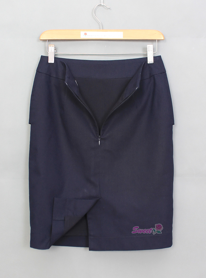 SK-498 กระโปรงทรงสอบ ผ้าคอตต้อนลินินสีน้ำเงิน