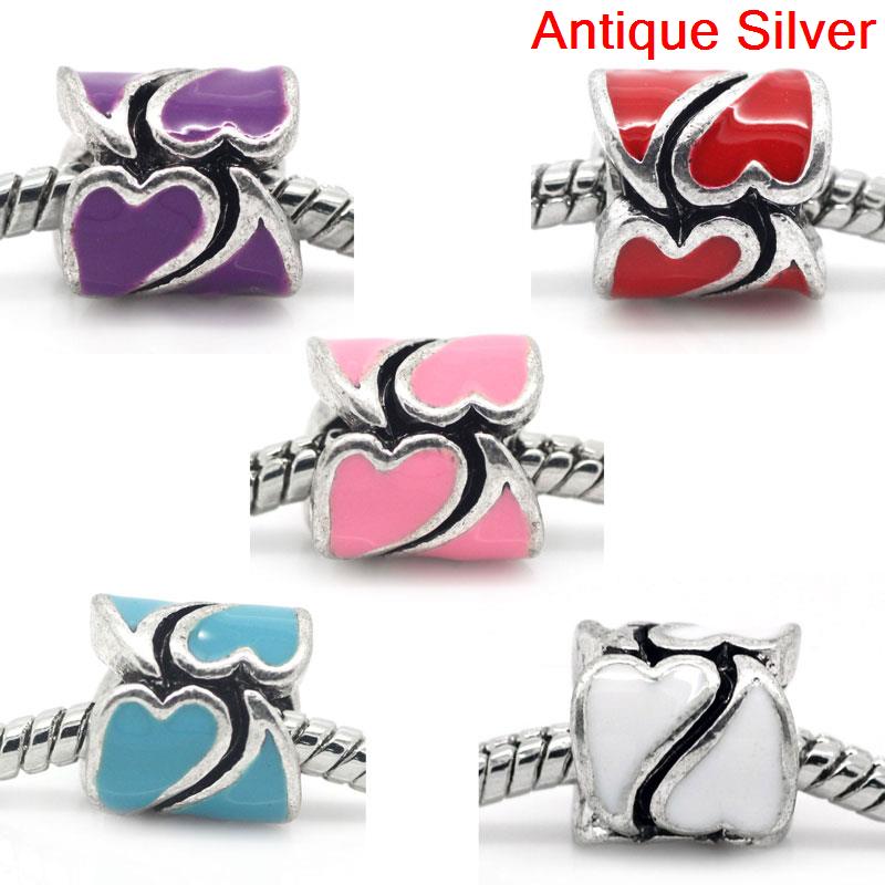 ลูกปัดยุโรปเงิน antique โลหะเคลือบมี 5 สี ขนาด 10.5x10.5mm รู 4.7mm 5 เม็ด