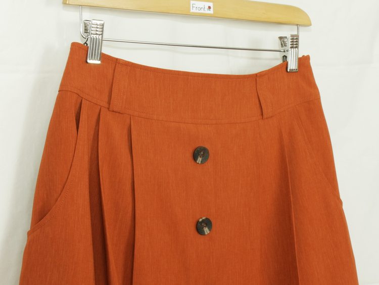SK-187 กระโปรงแฟชั่น&ทำงาน ทรงบาน ผ้า CHANEL สีส้มอิฐ มีกระเป๋าล้วงได้ 2 ข้าง