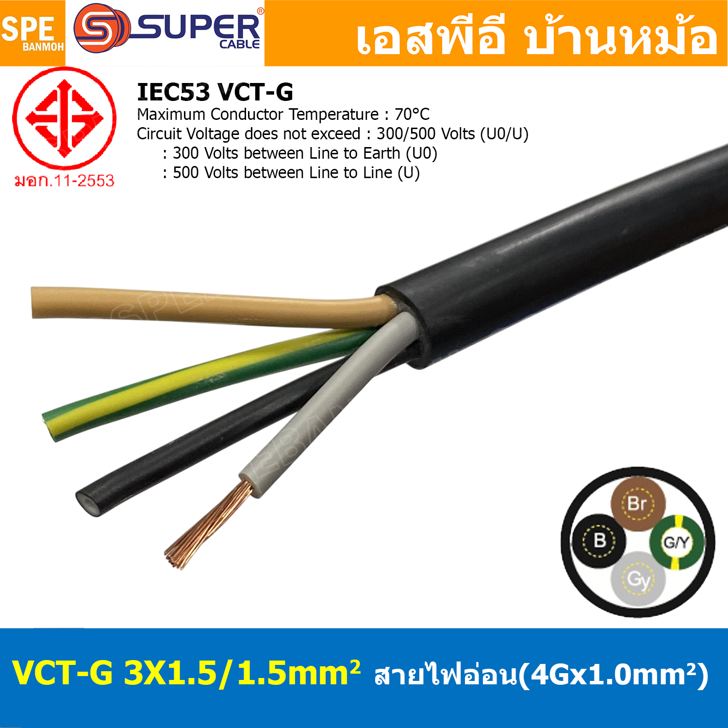 [ 1 เมตร ] VCT-G 3X1.5/1.5 สายคอนโทรลและสายอ่อน 3 คอร์ + กราวด์ x 1.5 sq.mm VCT 3C+GRD VCT 4คอร์ VCT 4C X 1.5 สายVCT สายไฟเมน สายไฟบ้าน สายปลั๊ก VCT AC Power Cable สายพาวเวอร์ สายคอมพิวเตอร์ สายดำ VCT Cable สายไฟ วีซีที สายกราวด์