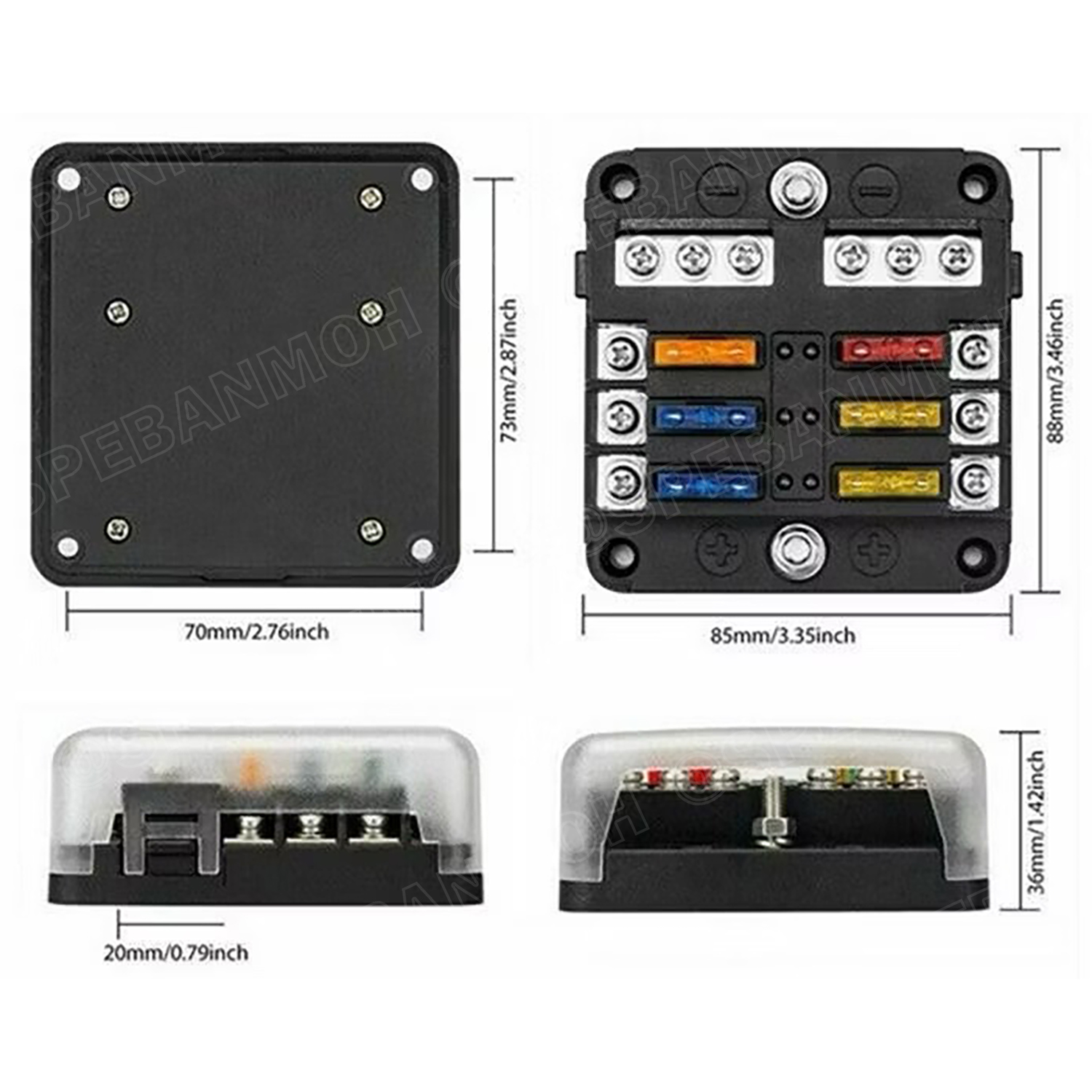 [ 1 ชิ้น ] WP-664A1 (FB-1713) กล่องฟิวส์รถยนต์ 6 ช่อง พร้อมฝาครอบ FB-1713 6 Way Fuse Block กระบอกฟิวส์รถยนต์ 6ช่อง พร้อมลูกฟิวส์ Fuse Holder + Fuse MARINE FUSEBOX ชุดฟิวส์ตัดวงจร 12V 24V DC แผงฟิวส์รถยนค์ รถบรรทุก Auto Fuse 1 In 6 Out ชุดฟิวส์ ดีซี MAX 32