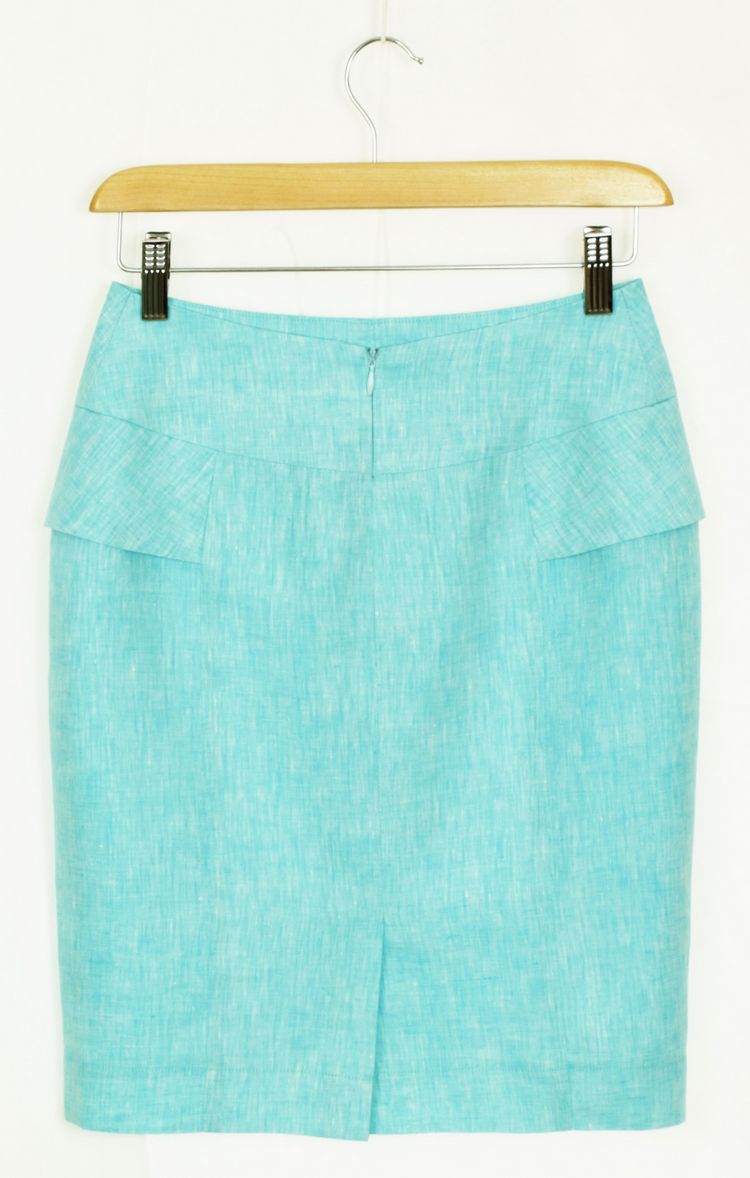 SK-162 กระโปรงแฟชั่น&ทำงาน ทรงสอบ ผ้าลินินญี่ปุ่นสีฟ้า มีลายในตัว