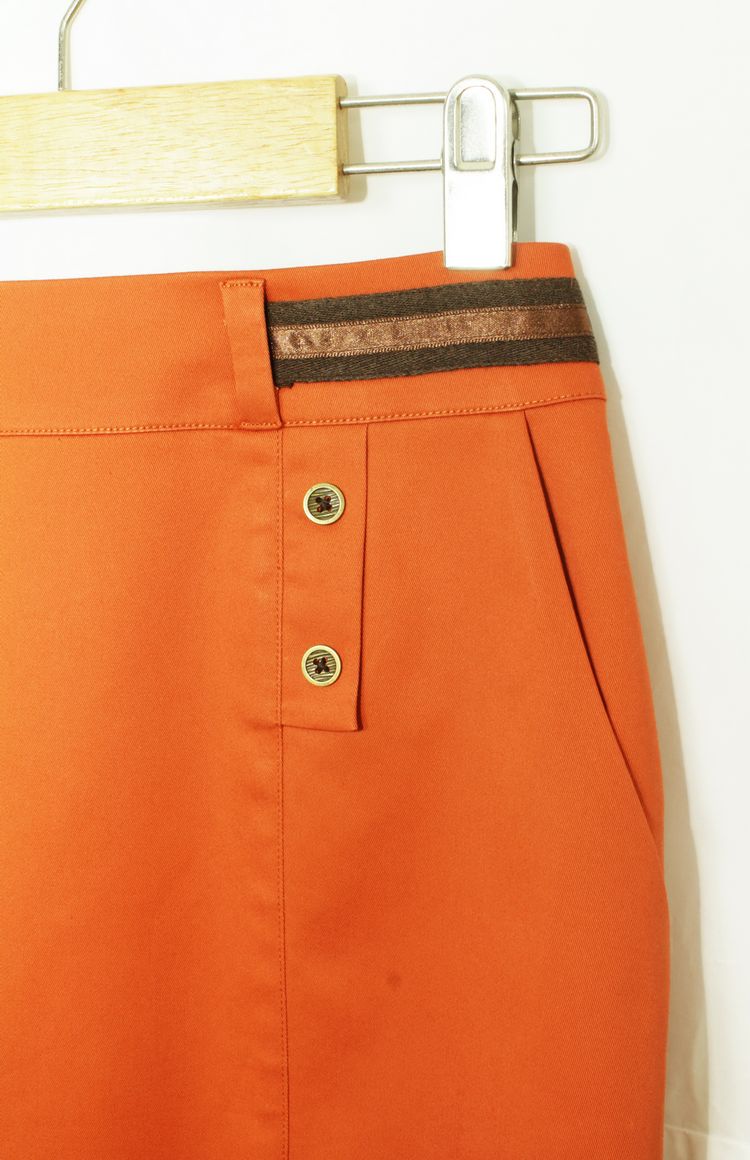 SK-142 กระโปรงแฟชั่น&ทำงาน ทรงสอบมีกระเป๋า 2 ข้าง ผ้าคอตตอนญี่ปุ่นสีส้มอิฐ