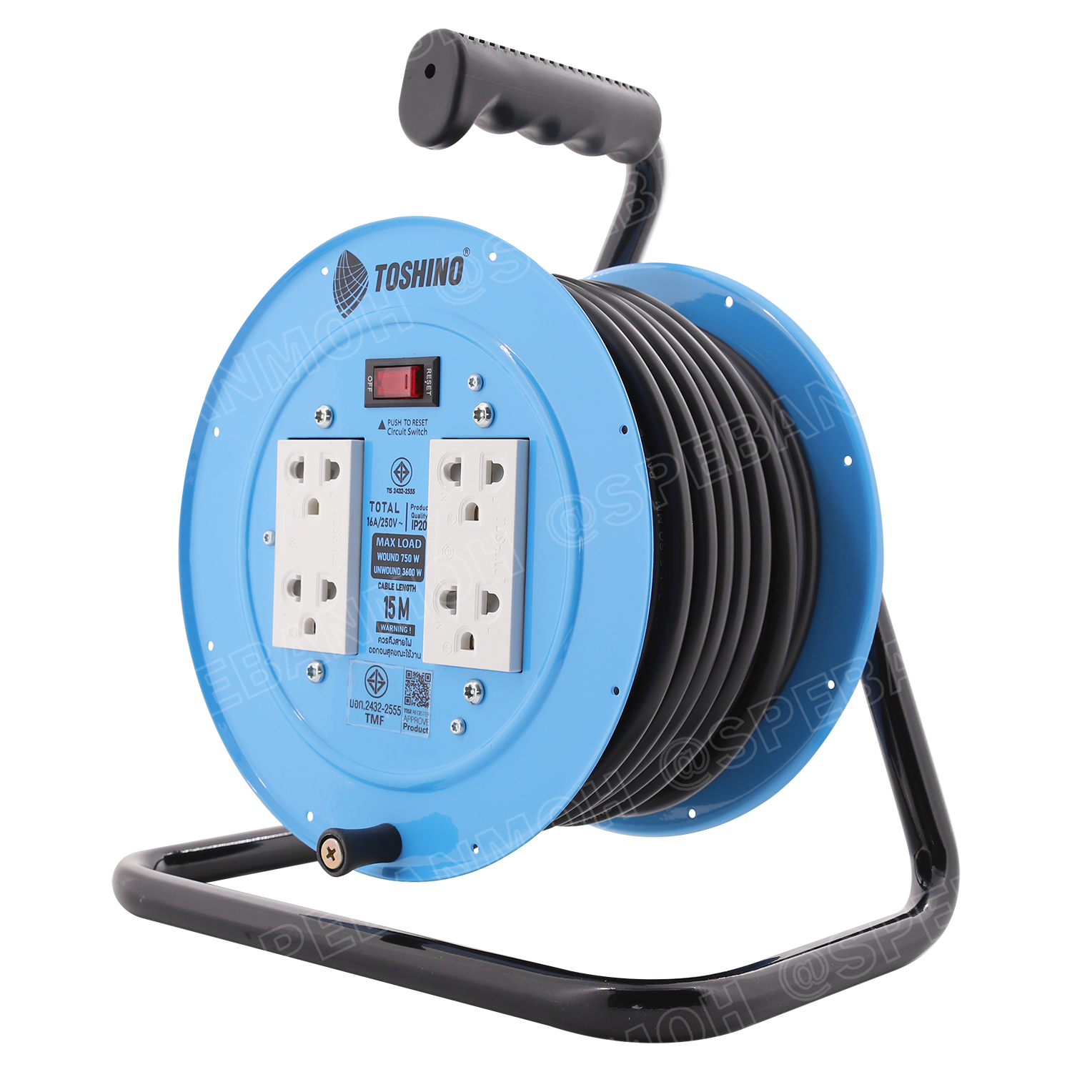 MN2-315T-15M ล้อไฟ Toshino ปลั๊กพ่วง Toshino ปลั๊กไฟ Toshino 16A 3600W MN2 315T 15M 15 เมตร ปลั๊กไฟแบบล้อ Toshino ยาว 15เมตร ล้อเก็บสายไฟ Toshino IP20 VCT 3 x 1.5 sq mm 15เมตร Toshino ระบบ ป้องกันกระแสไฟเกิน อัตโนมัติ ม่านนิรภัย มาตรฐานมอก