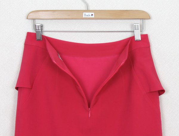 SK-276 กระโปรงแฟชั่น&ทำงาน ทรงสอบ ผ้าไหมอิตาลีสีชมพูบานเย็น หน้ากระโปรงจับจีบระบาย