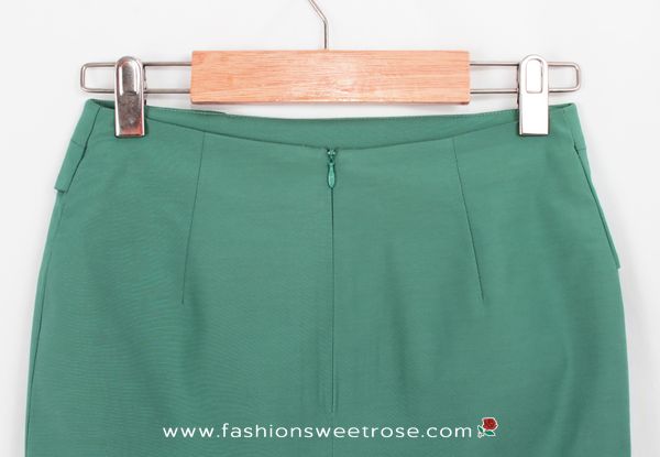 SK-108 กระโปรงแฟชั่น&ทำงาน ทรงสอบ ผ้าคอตต้อนญี่ปุ่นสีเขียวอมฟ้า ตัดแต่งด้วยผ้า 2 ชิ้น