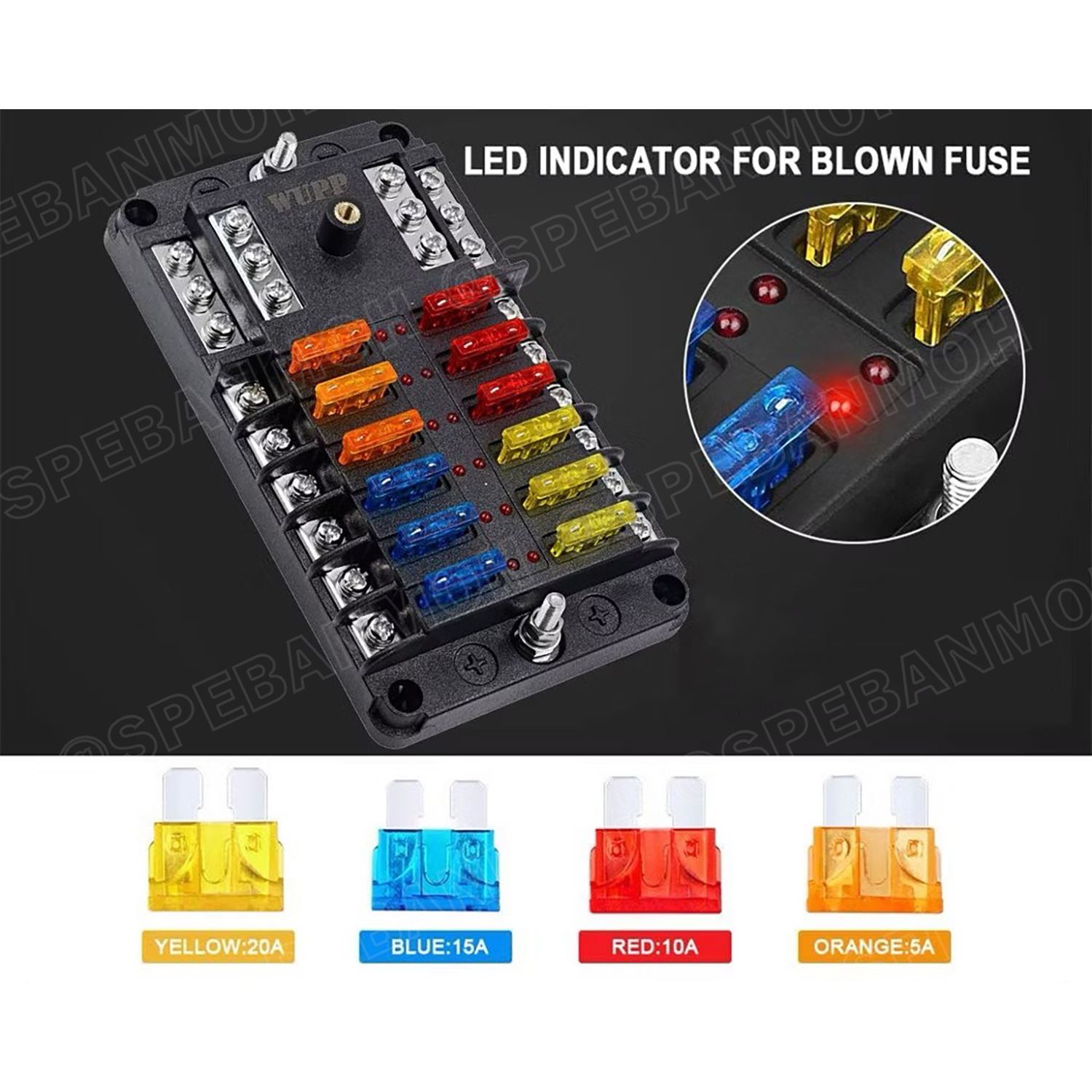 [ 1 ชิ้น ] WP-665A2 กล่องฟิวส์รถยนต์ 12 ช่อง พร้อมฝาครอบ 12 Way Fuse Block กระบอกฟิวส์รถยนต์ 12ช่อง พร้อมลูกฟิวส์ Fuse Holder + Fuse MARINE FUSEBOX ชุดฟิวส์ตัดวงจร 12V 24V DC แผงฟิวส์รถยนค์ รถบรรทุก Auto Fuse 1 In 12 Out ชุดฟิวส์ ดีซี MAX 32VDC