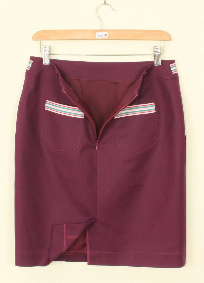 SK-251 กระโปรงแฟชั่น&ทำงาน ทรงสอบมีกระเป๋า 2 ข้าง ผ้าคอตตอนญี่ปุ่นผสมเป็นเดกสีม่วง