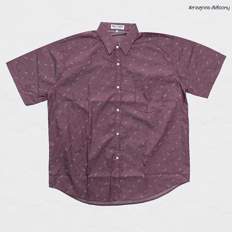 เสื้อเชิ๊ตแขนสั้น ลายลูกธนู สีเลือดหมู
