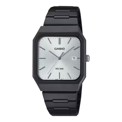 CASIO Standard รุ่น Mtp-b185b-7avdf สายสีดำ หน้าปัดสีเงิน สินค้าของเเท้ รับประกันศูนย์ CMG