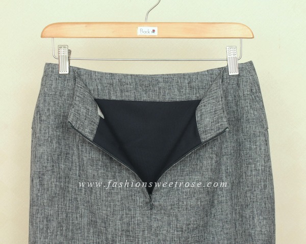 กระโปรงทรงสอบ ผ้าคอตต้อนลินินไอริสสีน้ำเงิน ด้านหน้ากระโปรงดีไซน์เรียบหรู / SK-439