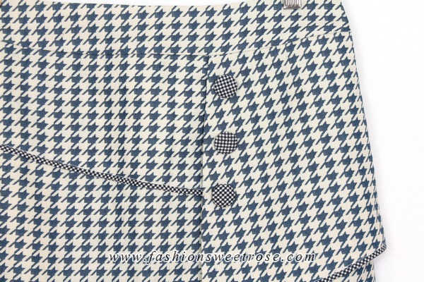 SK-411 กระโปรงทรงเอ ผ้าคอตต้อนญี่ปุ่นพิมพ์ลายชิโนริ แต่งกุ้นระบายด้วยผ้าลายสก๊อต