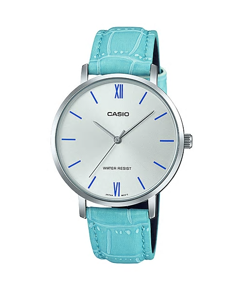CASIO Standard รุ่น LTP-VT01L-7B3UDF สายหนังสังเคราะห์สีฟ้า จอเงิน สินค้าใหม่ ของแท้ รับประกันศูนย์ CMG