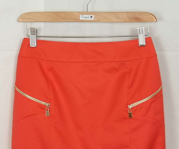 SK-121 กระโปรงแฟชั่น&ทำงาน ทรงสอบ แต่งด้วยซิปฟันทอง ผ้าคอตต้อนญี่ปุ่นผสมสเปนเดกสีส้ม
