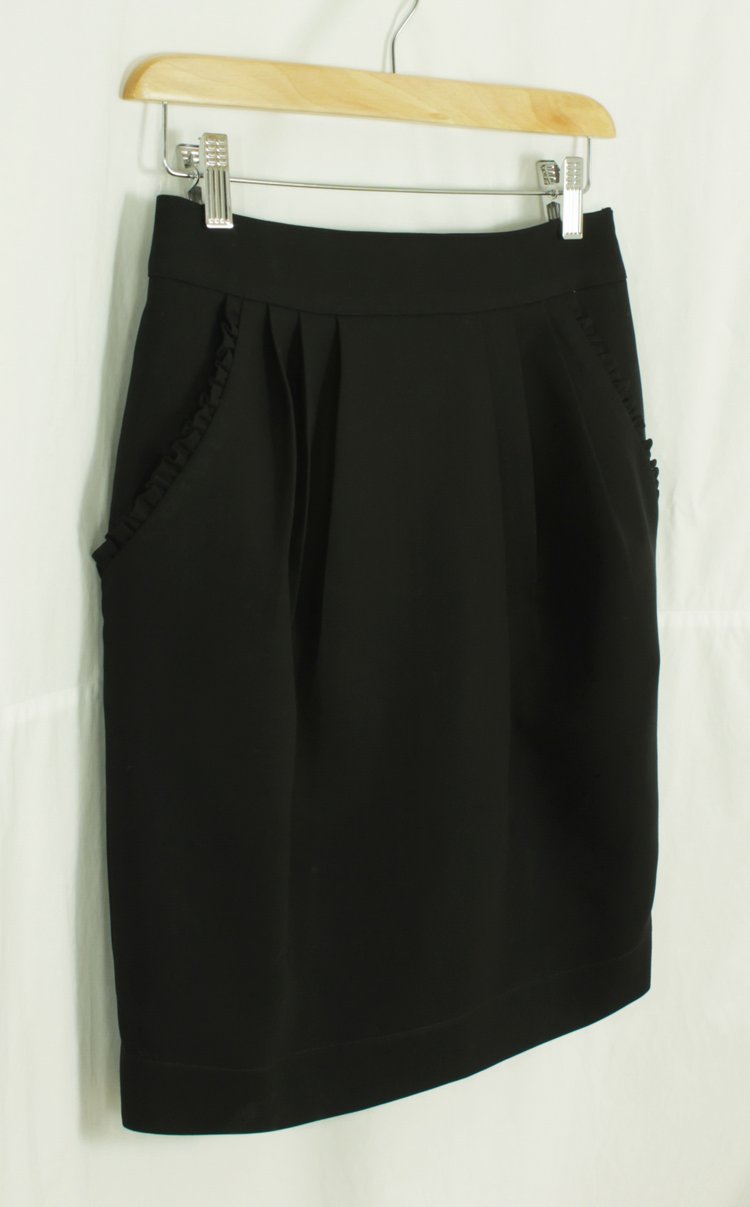 SK-151 กระโปรงแฟชั่น&ทำงาน ทรงสอบจับจีบทวิช ผ้าญี่ปุนสีดำผสมเนื้อสเปนเด็กซ์