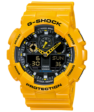 CASIO G-SHOCK รุ่น GA-100A-9ADR สีเหลือง สายมัน เงา BUMBLEBEE สินค้าของเเท้ รับประกันศูนย์ CMG