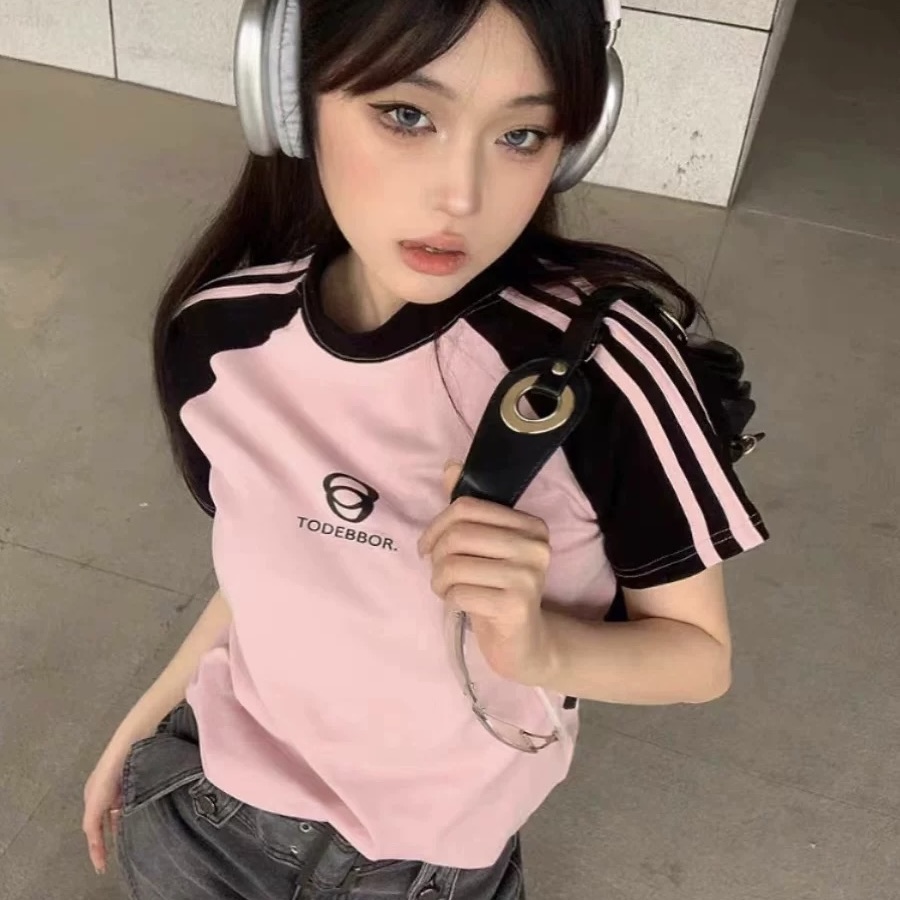 Pink summer tee เสื้อยืดแขนทูโทน