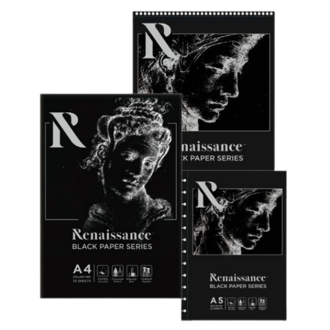 สมุดกระดาษดำ สมุดสเก็ตซ์ภาพ เรนาซองซ์ Black Paper Series Renaissance มี 2 ขนาด A4 / A5