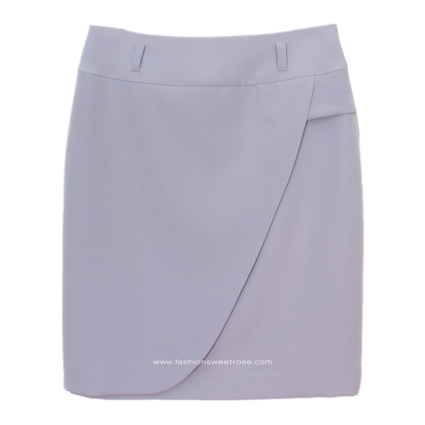 SK-485 กระโปรงทรงสอบ ผ้า Double Twist สีเทาอมฟ้า