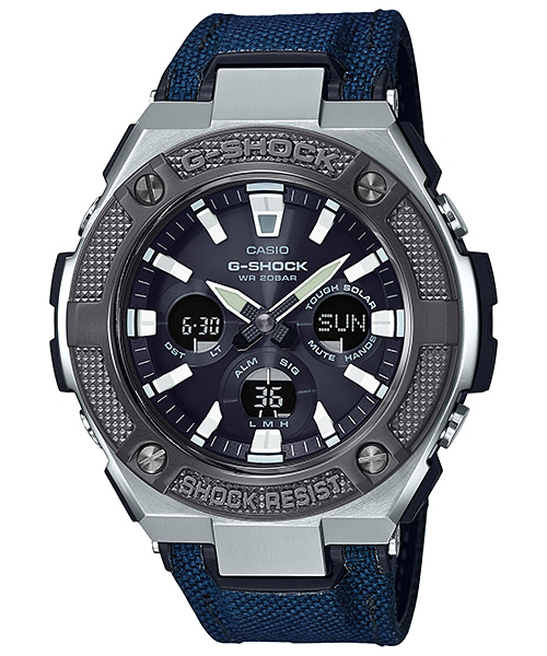 CASIO G-SHOCK รุ่น GST-S330AC-2ADR สีเงิน สายผ้า/หนังสีน้ำเงิน สินค้าใหม่ ของแท้ รับประกันศูนย์ CMG