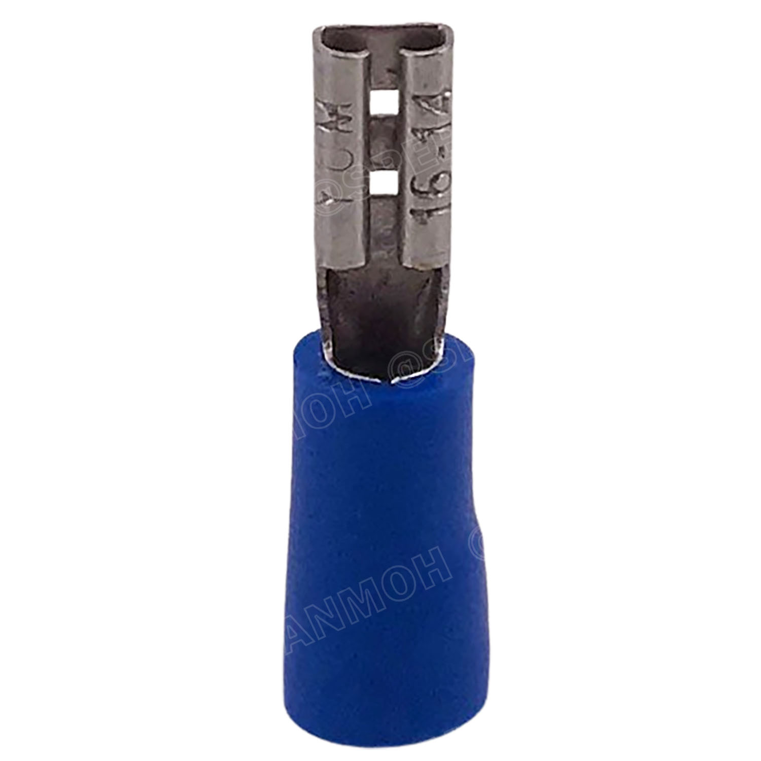 [ 100 ตัว/ถุง ] FDD2-110 สีน้ำเงิน Blue หางปลาเสียบแบน ตัวเมีย หุ้มฉนวน สำหรับสาย 1.5-2.5 mm2 16-14awg หางปลาหุ้มฉนวน Crimping Terminal หางปลาเสียบแอร์ ตัวเมีย เทอร์มินอลต่อสาย ขั้วต่อสายไฟ Insulated Terminal ตัวต่อสาย หุ้มฉนวน ข้อต่อสายแบบย้ำ Crimp Sleev