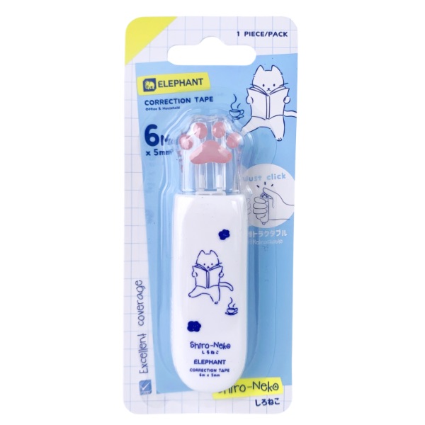 เทปลบคำผิด แบบกด ตราช้าง รุ่น SHIRO - NEKO ยาว 6 m x 5 mm.