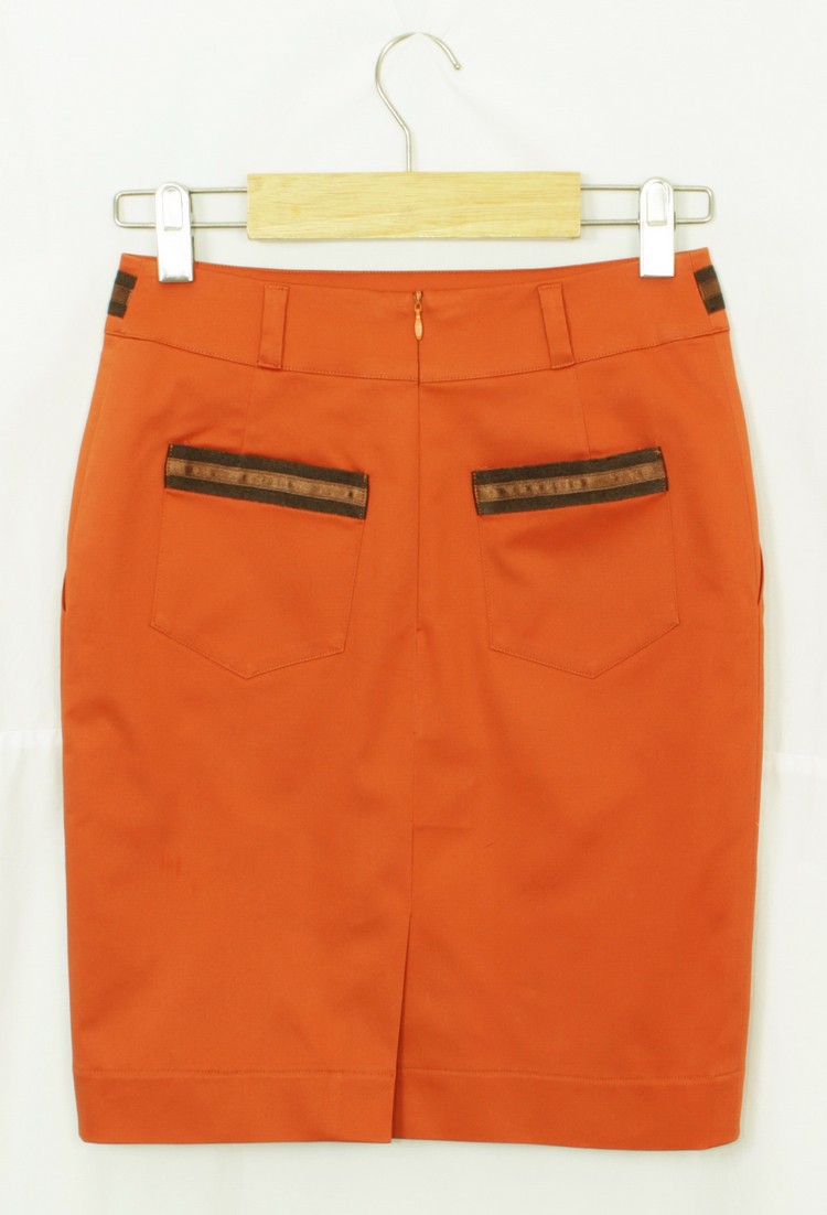 SK-142 กระโปรงแฟชั่น&ทำงาน ทรงสอบมีกระเป๋า 2 ข้าง ผ้าคอตตอนญี่ปุ่นสีส้มอิฐ