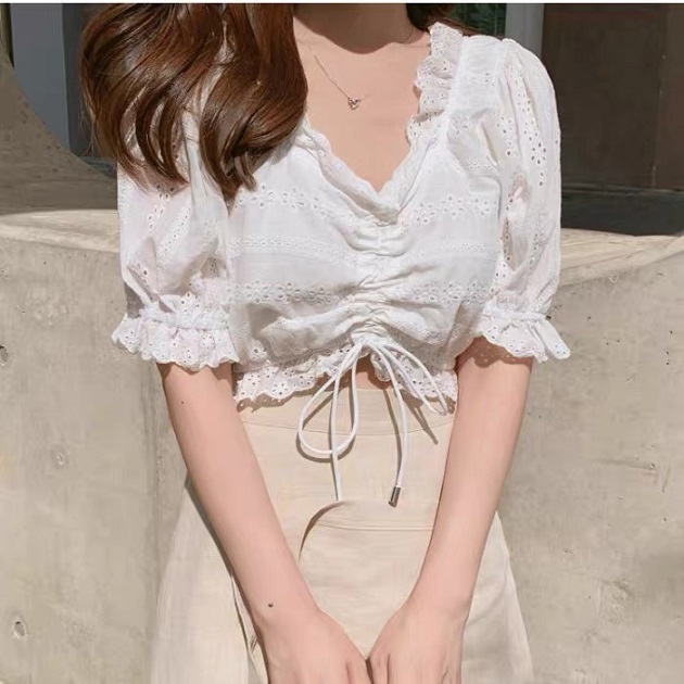 เสื้อครอปลูกไม้มินิ เอวจั้มพ์