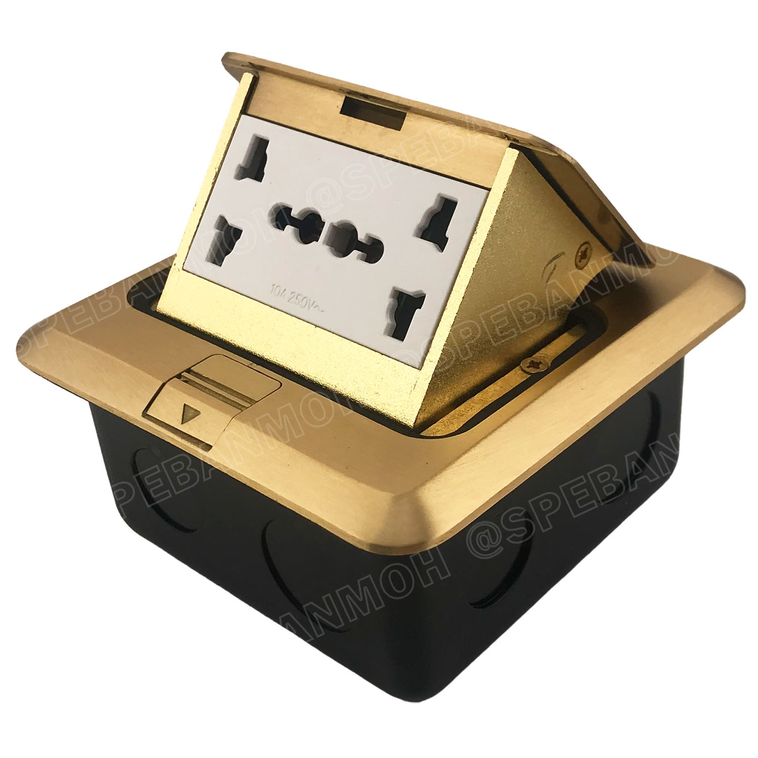 [ 1ชิ้น ] SF6120-Gold เต้ารับฝังพื้น AC Pop-up สีทอง Gold 10A 250VAC POP-UP Floor Outlet POPUP เต้ารับฝังพื้น 2 ช่อง ชุดเต้ารับฝังพื้น 3ขา 2ช่อง BF ชุดเต้ารับ เจาะพื้น เต้ารับฝังโต๊ะ TABLE SOCKETS เต้ารับแบบใช้เท้าเปิด