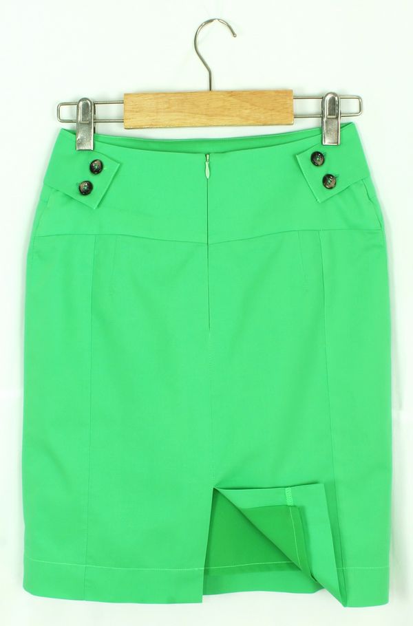 SK-126 กระโปรงแฟชั่น&ทำงาน ทรงสอบ ผ้าญี่ปุ่นสีเขียวมะนาว พร้อมโบว์คาดเอว