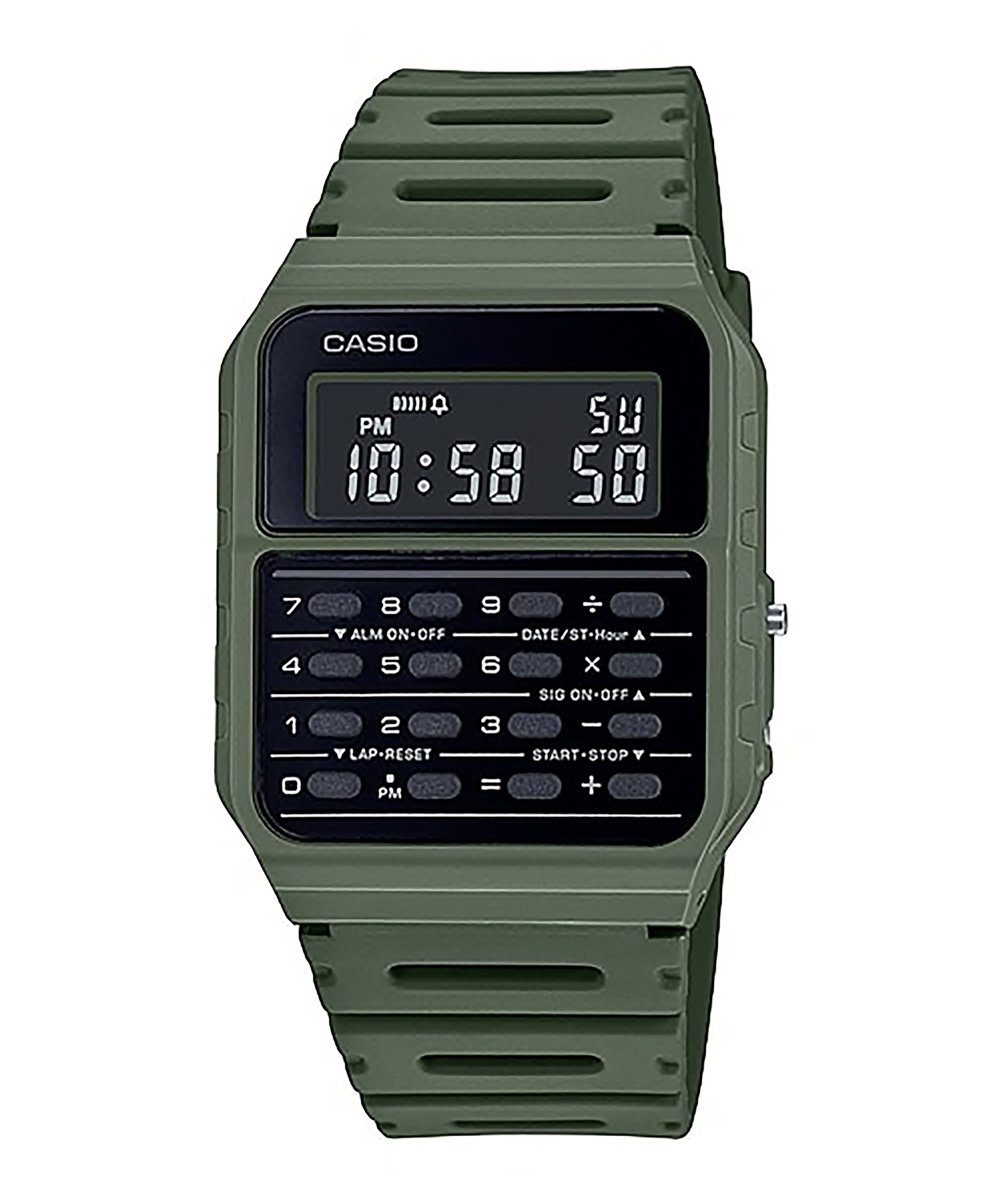 CASIO รุ่น CA-53WF-3BDF สีเขียว สายเรซิ่น คิดเลข DATA BANK สินค้าของเเท้ รับประกันศูนย์ CMG 1 ปี