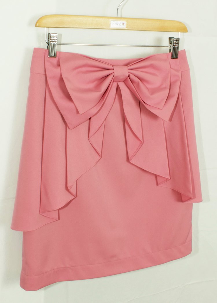 SK-177 กระโปรงแฟชั่น&ทำงาน ผ้าไหมอิตาลีสีชมพูอมม่วง มีโบว์ซ้อนกัน 2 ชั้น