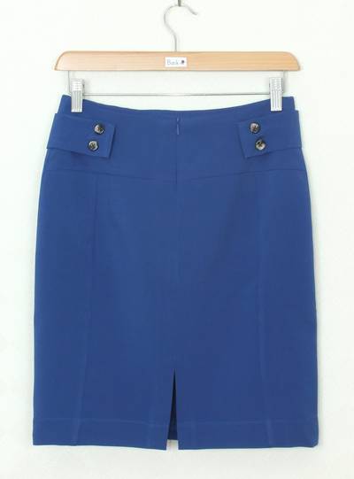 SK-335 กระโปรงแฟชั่น&ทำงาน ทรงสอบ ผ้าไหมอิตาลีสีฟ้าน้ำทะเล พร้อมโบว์คาดเอว