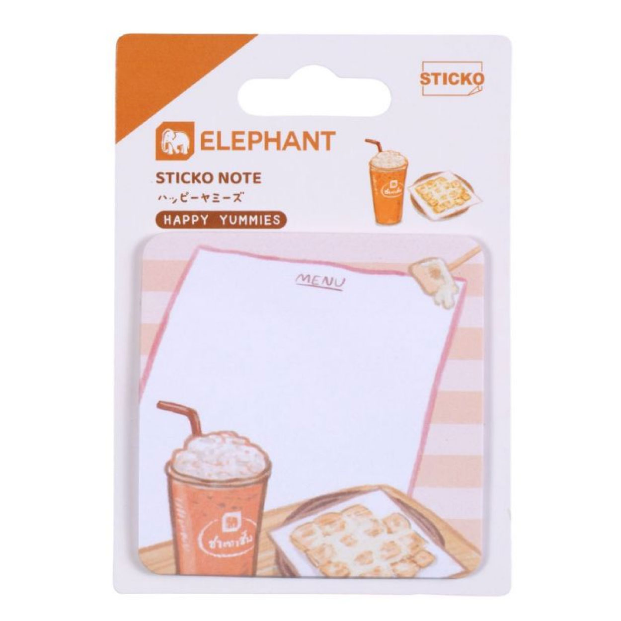 กระดาษโน๊ต โพสอิท Sticko Note ชนิดกาวในตัว ตราช้าง Elephant ลาย HAPPY YUMMIES