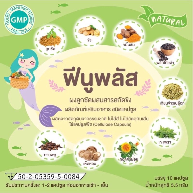 ฟีนูพลัส ผงลูกซัดผสมสารสกัดขิง (ผลิตภัณฑ์เสริมอาหาร)