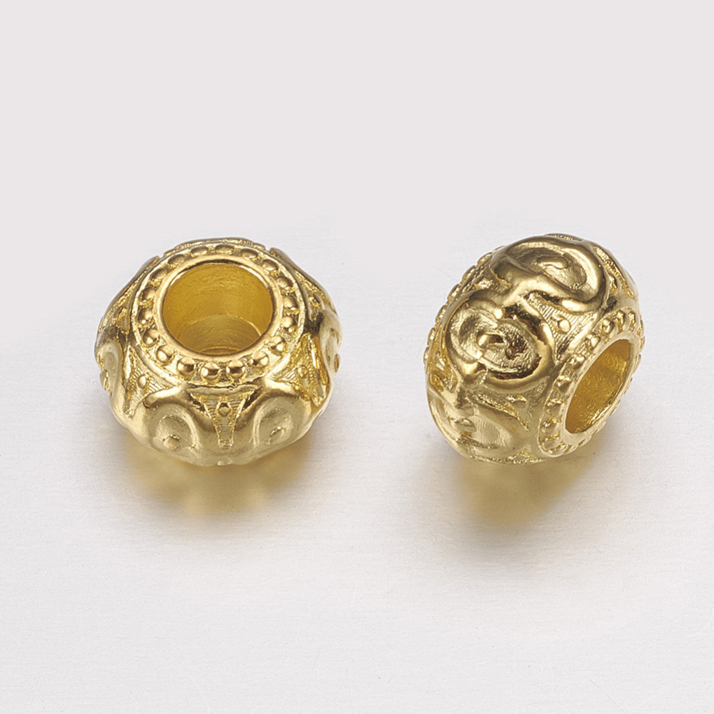 ลูกปัดอัลลอยด์ยุโรปรูใหญ่ สีทอง ขนาด 10x7mm รู 3 มม. แพ็ค 5 เม็ด มีสีทองและสีเงิน