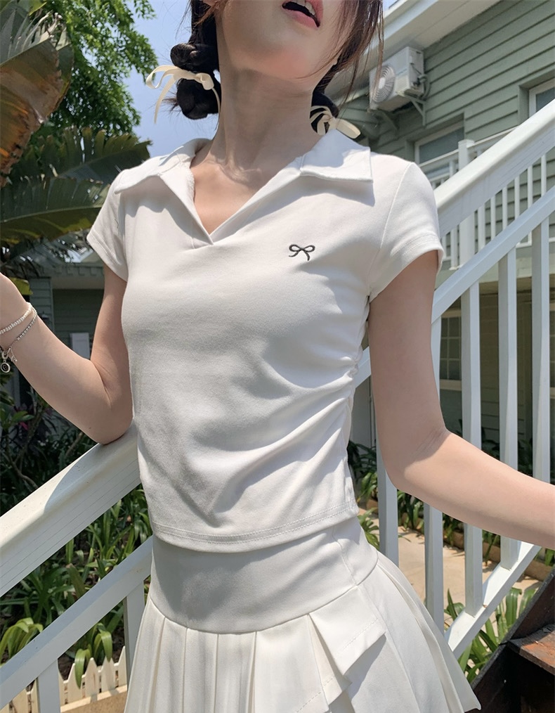 Ribbon crop tee เสื้อยืดคอปกโปโล