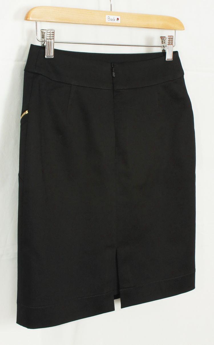 SK-120 กระโปรงแฟชั่น&ทำงาน ทรงสอบแต่งด้วยซิปฟันทอง ผ้าคอตต้อนญี่ปุ่นผสมสเปนเดกสีดำ