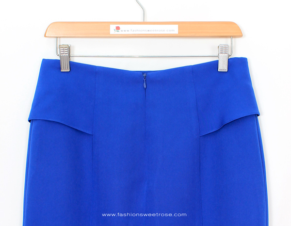 กระโปรงทรงสอบ แต่งระบายด้านหน้า ผ้า Double Twist สีน้ำเงิน / SK-484