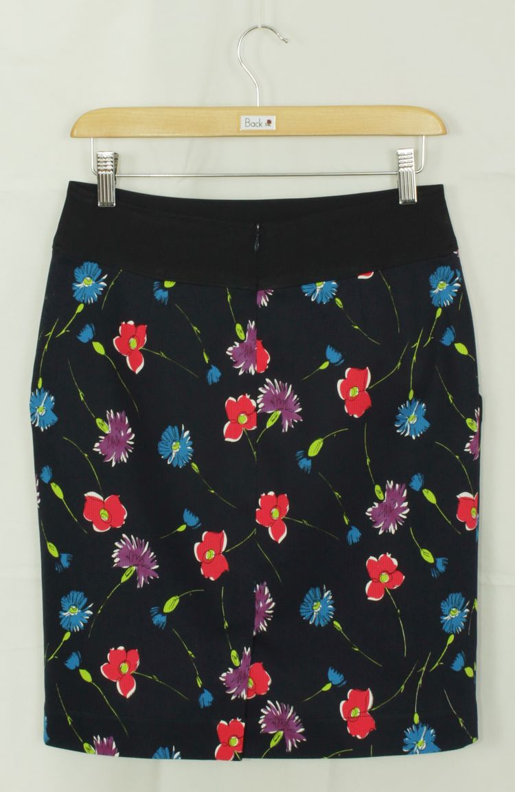 SK-181 กระโปรงแฟชั่น&ทำงาน ทรงสอบ ผ้าญี่ปุ่นผสมสเป็นเด็กพิมพ์ลายดอกไม้โทนน้ำเงิน