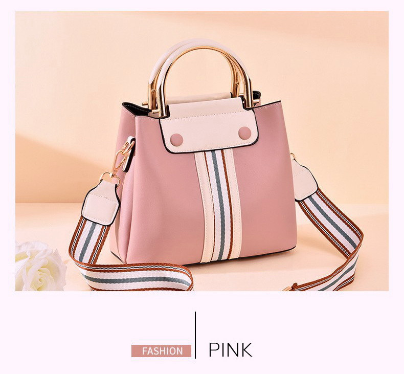 BAG-002 กระเป๋าถือแฟชั่นพร้อมสายสะพายสำหรับคุณผู้หญิง สีชมพูพาสเทล