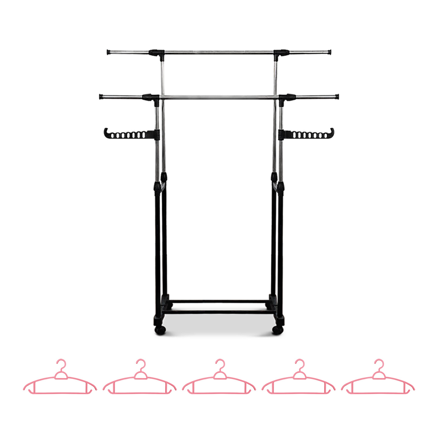 ราวตากผ้ารุ่น SMART RACK + ไม้แขวนเสื้อพลาสติก สีชมพู 5 ชิ้น